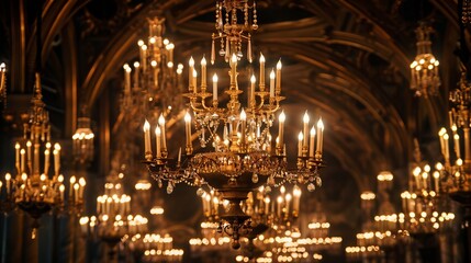 Obraz premium Large, ornate chandeliers hanging from a high ceiling