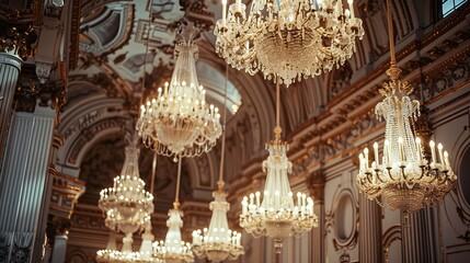 Obraz premium Large, ornate chandeliers hanging from a high ceiling