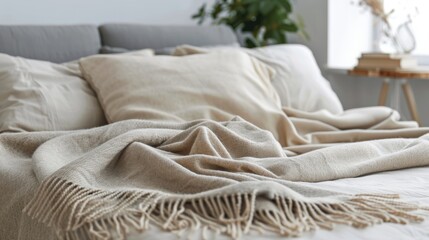 Neat blanket neatly placed on bed in room Text area