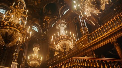 Obraz premium Large, ornate chandeliers hanging from a high ceiling