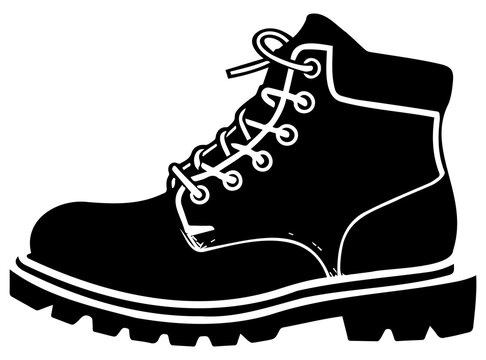 Illustration of a black silhouette hiking boot, perfect for outdoor and adventure themes in design and advertisements.