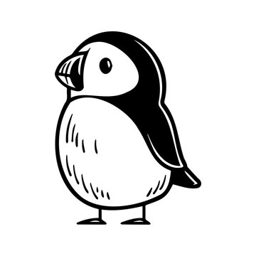 recommend clip art: Cartoon illustration of a puffin standing, drawn in a simple and cute style, perfect for children's art.
