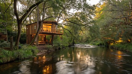 Fototapeta premium Riverside Treehouse Escape