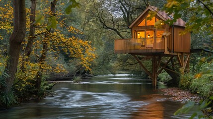 Fototapeta premium Riverside Treehouse Escape