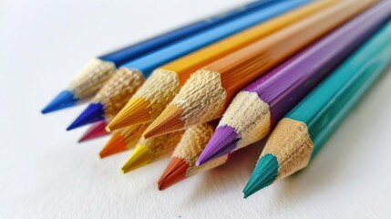 Fototapeta premium Colored pencils against white backdrop