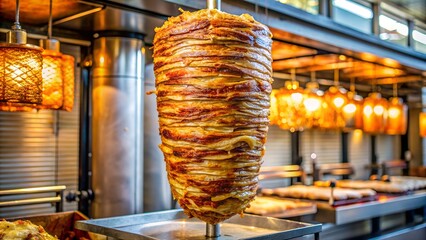 a large kebab skewer hangs in the kebab shop