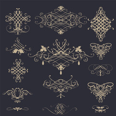 Collection of vector calligraphic elements, florals, flourishes, swirls