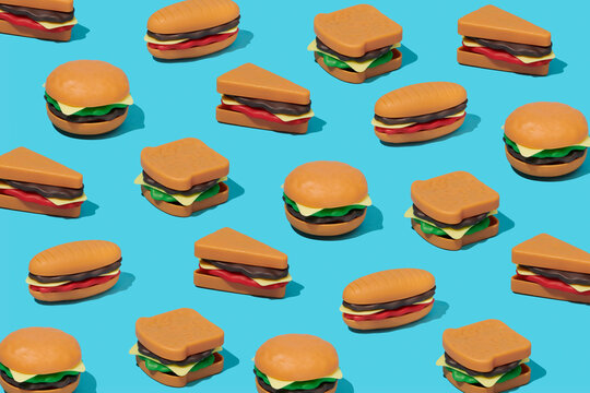 pattern of toy burgers and sandwiches