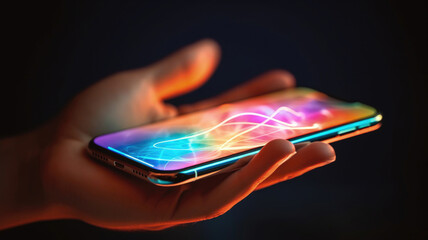phone in hand with black background