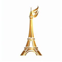 Olympic torch with Flame on the Eiffel Tower icon in Paris - Symbol of the 2024 Summer Olympic Games