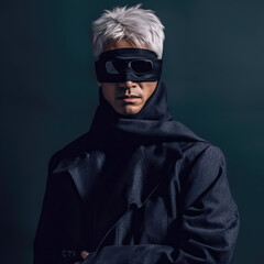 mature asian male model with grey hair and winter jacket