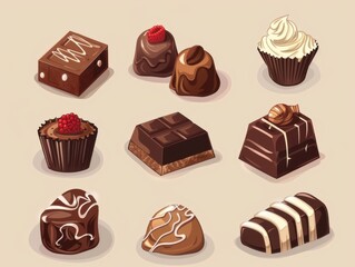 Collection of Gourmet Chocolates and Truffles on Beige Background