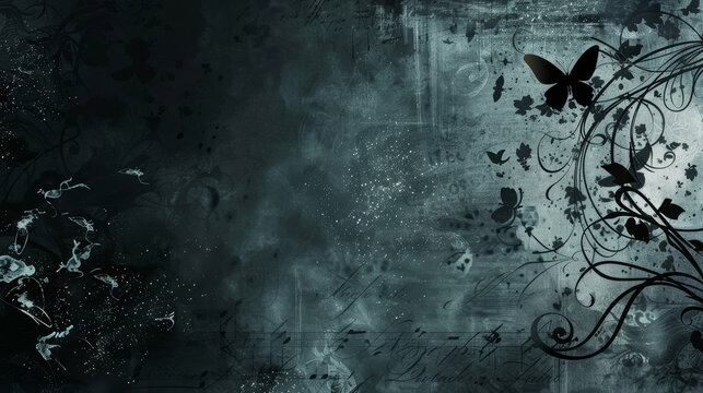 Butterflies and swirls goth music style dark abstract background