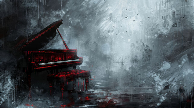 Piano against mystical goth music style background