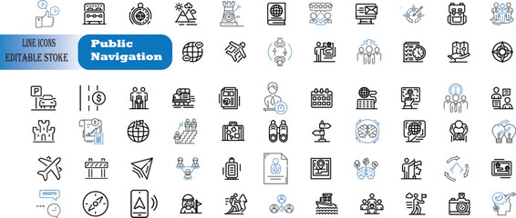 Public Navigation Line Editable Icons set.