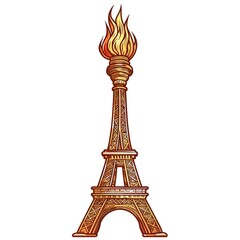 Olympic Fire Logo Design. Symbol of the 2024 Summer Olympics, sport games concept. Olympic torch with Flame on the Eiffel Tower icon in Paris, France. Illustration isolated on white background