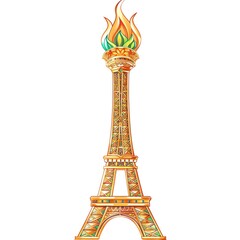 Olympic Fire Logo Design. Symbol of the 2024 Summer Olympics, sport games concept. Olympic torch with Flame on the Eiffel Tower icon in Paris, France. Illustration isolated on white background