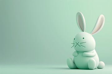 Fototapeta premium A charming cartoon rabbit depicted on a light mint green background