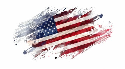 An illustration of the American flag rendered with abstract brush strokes in a grunge style, symbolizing raw patriotism, artistic expression, and national pride.