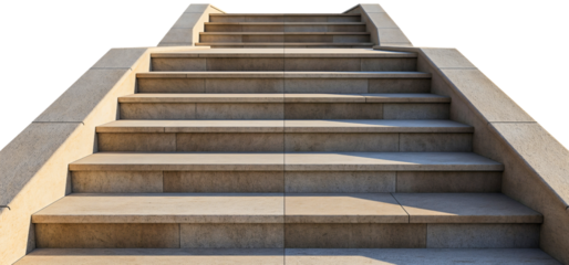 Outdoor concrete railing stone staircase stairway isolated on transparent background. Urban building architecture climbing way up, travel construction structure, no people