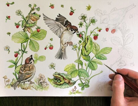 Wild strawberries painting