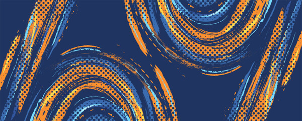 Abstract Sports Background with Blue and Orange Brush Texture and Halftone Effect. Grunge Background for Banner or Poster Design