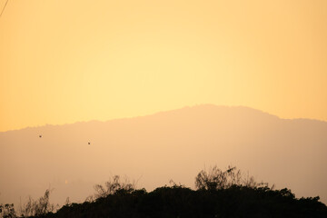 The sky is a beautiful orange color