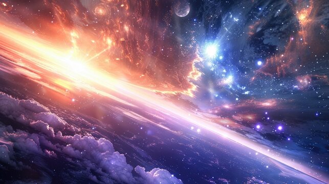 The image is showing a beautiful space scene with a planet.