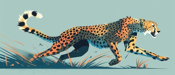 Illustration of a cheetah running at full speed, capturing the agility, power, and grace of this magnificent wild animal in motion.
