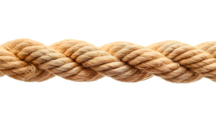 Obraz premium Rope isolated on transparent background. Cord line string strength, rough knot thread cable, natural brown fiber material texture, thick straight spiral