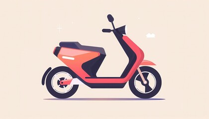 Obraz premium Modern illustration of a stylish red scooter on a beige background, showcasing simplicity and elegance in transport design.