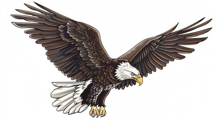 Obraz premium A finely crafted digital illustration of a bald eagle soaring through the sky, showcasing intricate details and bold colors, symbolizing freedom, majesty, and strength.