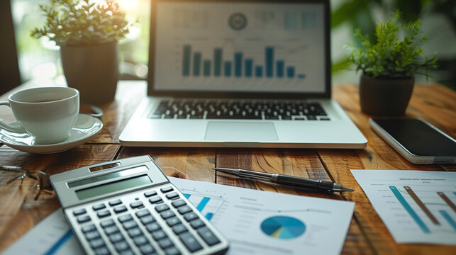 office desk with calculator