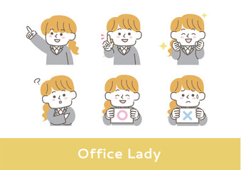 スーツ姿のオフィスレディの表情イラストセット