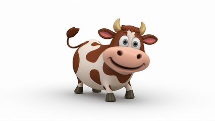 3d white cow character with brown spots on white background