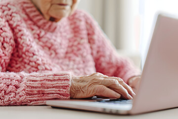 an elderly person with a laptop, technology and seniors, scam, isolation, vulnerable