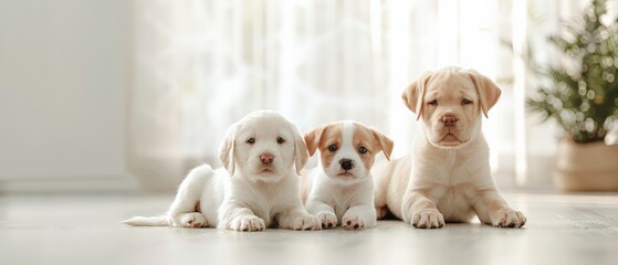 Three adorable puppies looking at the camera.