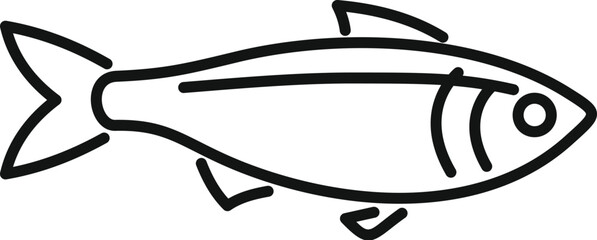 Simple and minimal black and white drawing of a fish swimming in water, side view