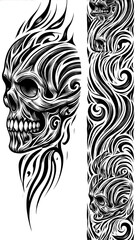 Obraz premium TRIBAL TATOO トライバル タトゥ 刺青 和柄 頭蓋骨ドクロ skull