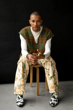 Portrait of queer fashion man in studio