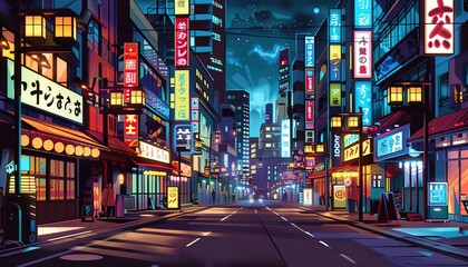 view street lights at night, cartoon
