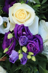 White and purple flower arrangement