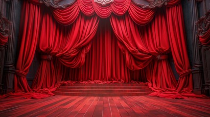 Magic theater stage red curtains show