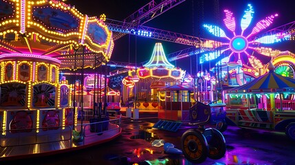 Fototapeta na wymiar A vibrant carnival scene with rides, games, and colorful lights