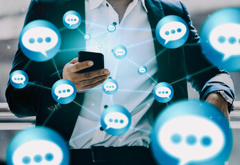 Social media and young people network concept. Modern graphic interface showing online social...