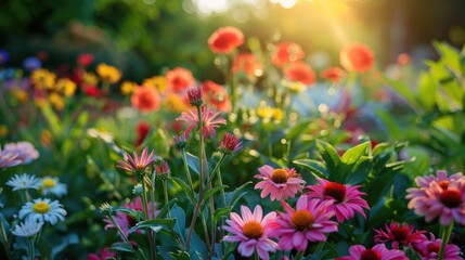 Obraz premium Growing flowers in a sunny garden