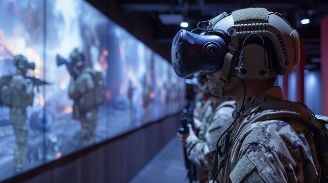 Illustration of virtual reality training simulations for military and defense applications. , Minimalism,