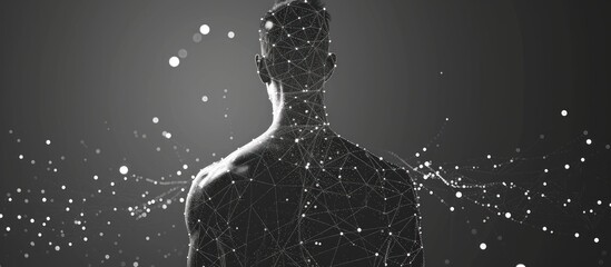 Silhouette of a Man in a Network of Lines and Dots