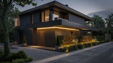 Fototapeta premium a modern city villa with a chic fence