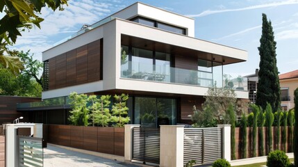 Fototapeta premium a modern city villa with a chic fence